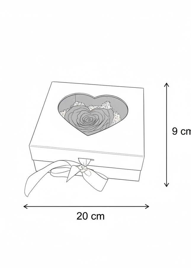 Trandafir Criogenat Negru Inimă Handmade, Cutie Roșie