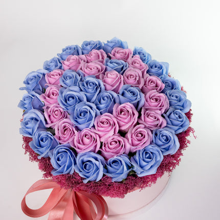 Aranjament Lux Trandafiri Săpun Spirală Roz-Albastru