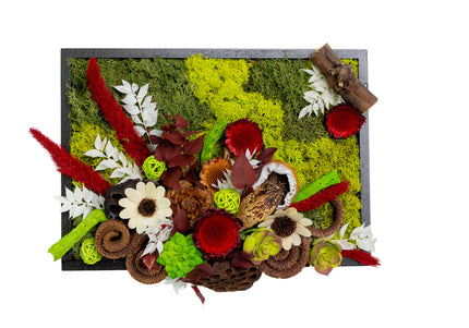 Tablou decorativ „Crimson Garden” – compoziție în tonuri de roșu și verde