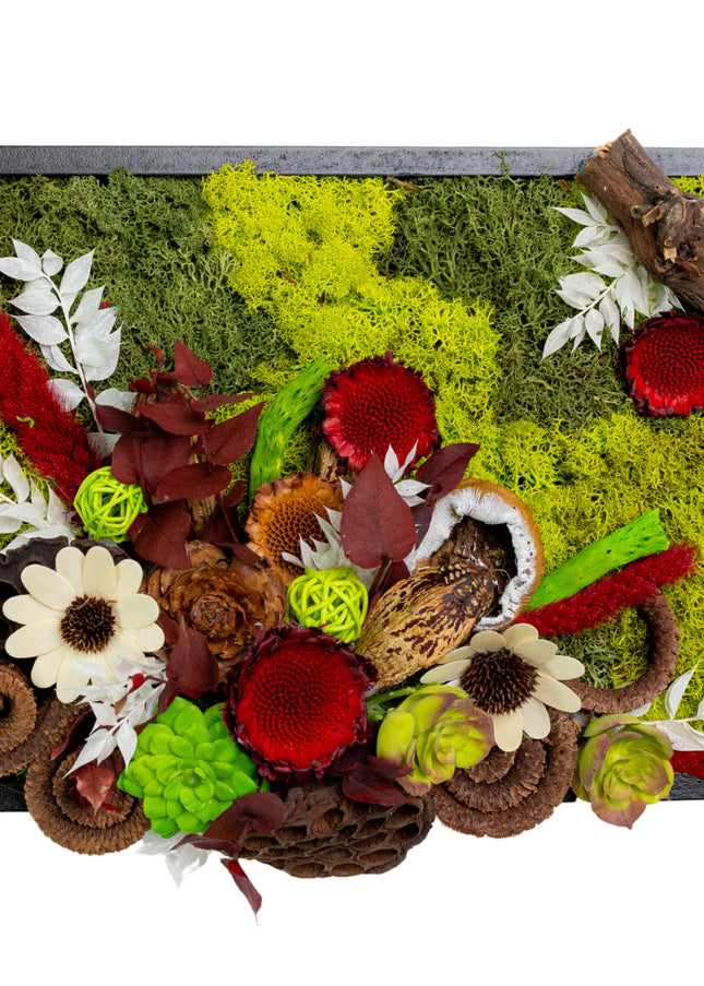 Tablou decorativ „Crimson Garden” – compoziție în tonuri de roșu și verde
