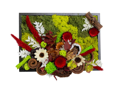 Tablou decorativ „Crimson Garden” – compoziție în tonuri de roșu și verde