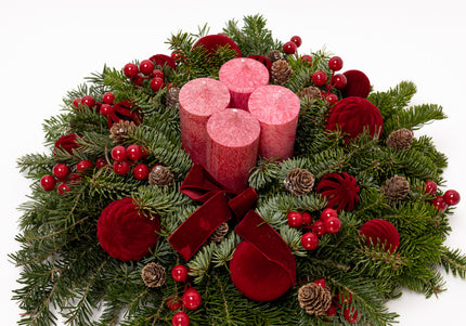 Aranjament Crăciun Advent "Velvet Crimson" din brad Nobilis