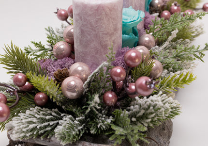 Aranjament Crăciun Advent "Turquoise Dream" pe Bază de Rădăcini