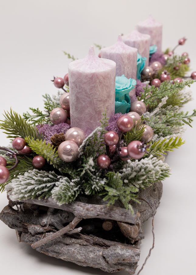 Aranjament Crăciun Advent "Turquoise Dream" pe Bază de Rădăcini