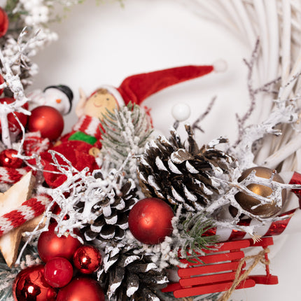 Coroniță Crăciun "Playful Elf" pe Lemn Natural Alb