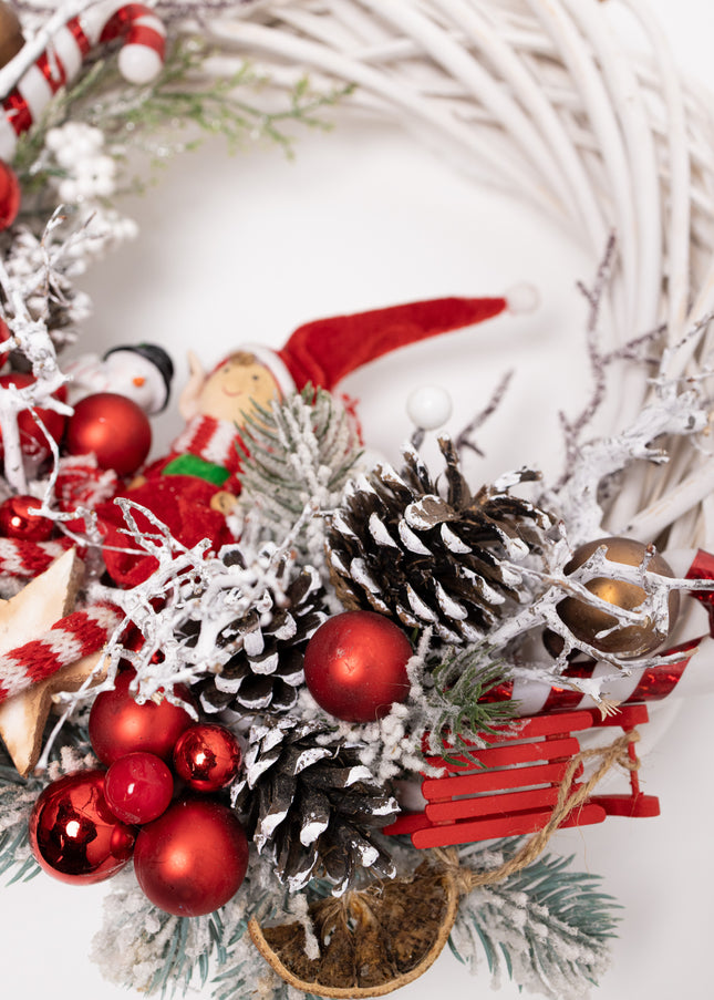 Coroniță Crăciun "Playful Elf" pe Lemn Natural Alb