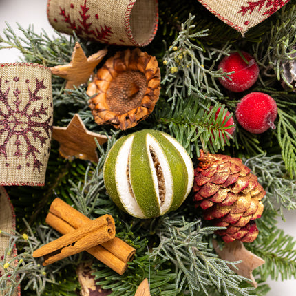 Coroniță Crăciun "Burgundy Snowflake" Mix Brad Natural