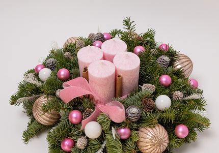 Aranjament Crăciun Advent "Pink Velvet" din brad Nobilis