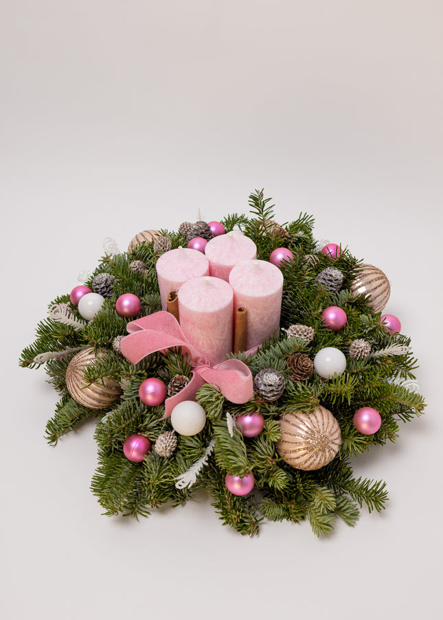 Aranjament Crăciun Advent "Pink Velvet" din brad Nobilis