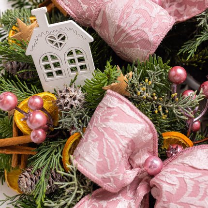 Coroniță Crăciun "Pink Frost Harmony" Mix Brad Natural