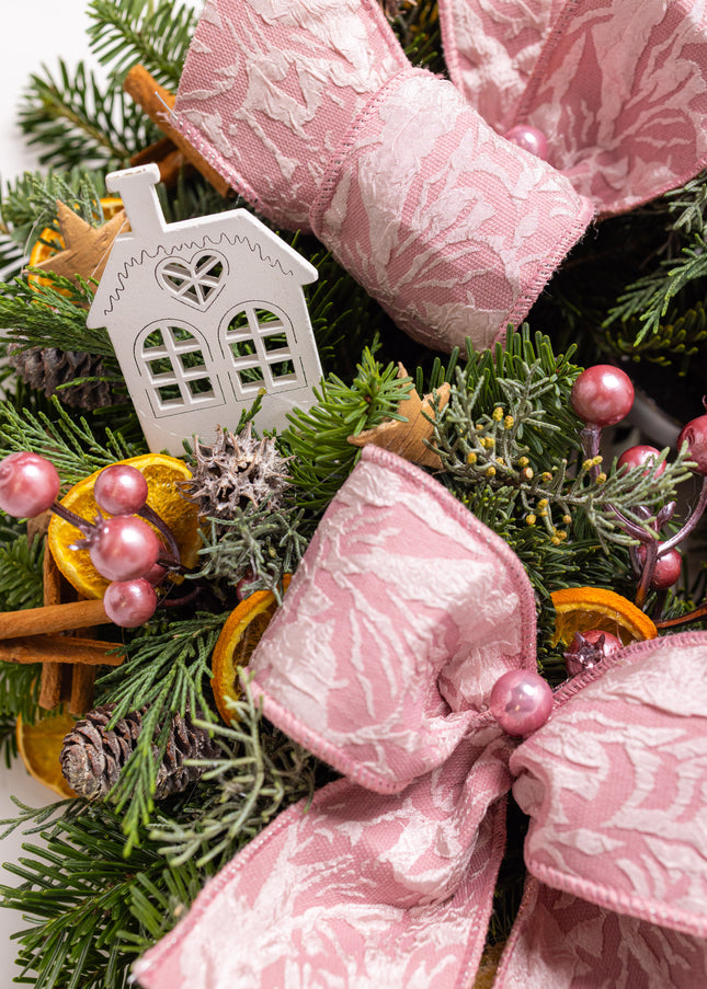 Coroniță Crăciun "Pink Frost Harmony" Mix Brad Natural