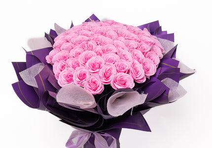 Buchet Gigant "Orchid Symphony" cu 79 Trandafiri Roz și Mov