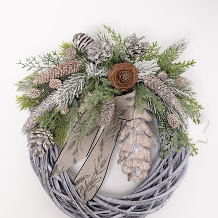 Coroniță Crăciun "Silver Woodland" pe Lemn Împletit Gri