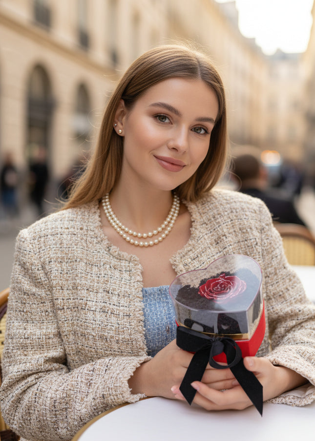 Aranjament de Lux "Ruby Heart Sparkle" cu Trandafir Criogenat