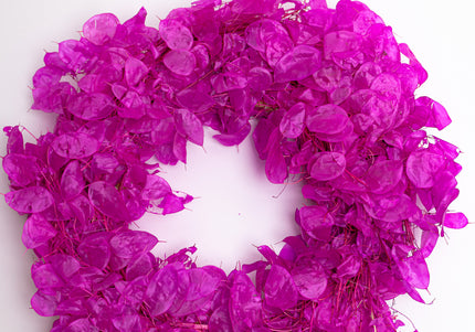 Coroniță Decorativă Lunaria Fucsia – Aranjament din Plante Naturale Uscate, Magenta Vibrant