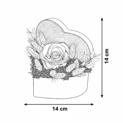 Aranjament Inimă Paiete & Catifea, Trandafir Criogenat Roșu cu Aur