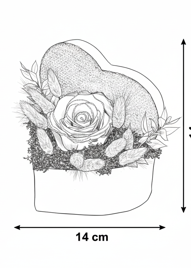 Aranjament Inimă Paiete & Catifea, Trandafir Criogenat Bicolor Roșu-Negru