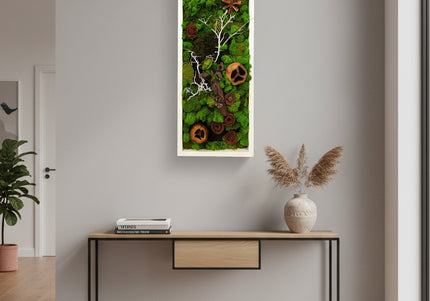Tablou Biophilic „Forest Moss Panorama” – Panou Decorativ Handmade cu Mușchi, Licheni Stabilizați și Elemente de Pădure