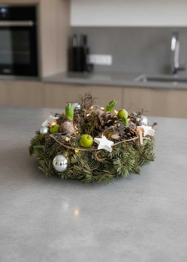 Coroniță de Crăciun Artizanală „Winter Glow & Botanical Nest”