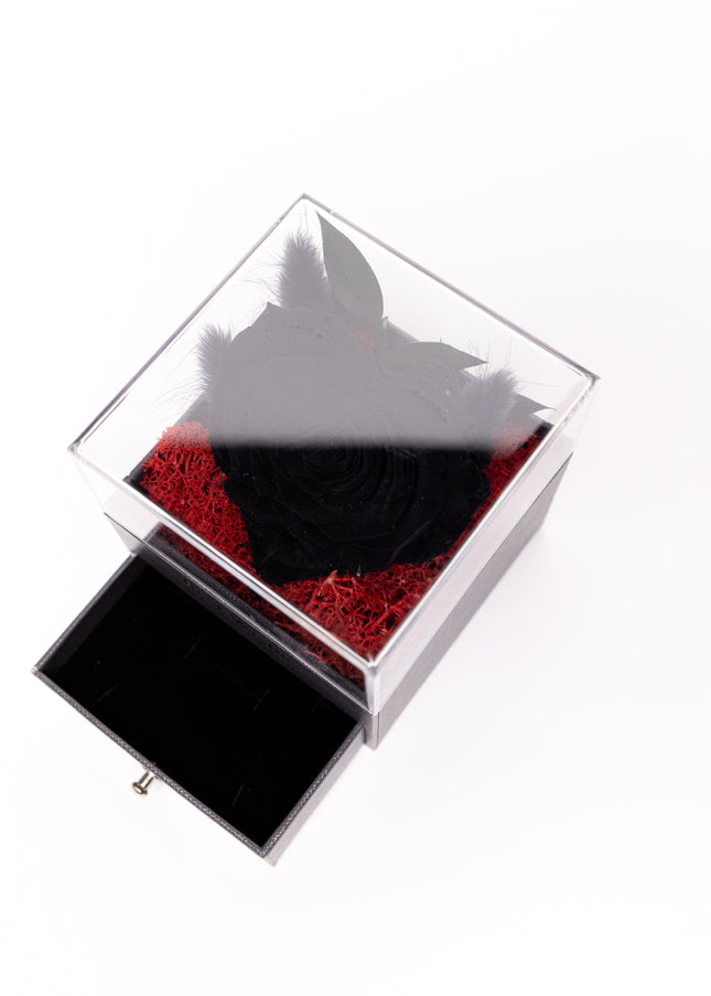 Trandafir Criogenat Negru (Inimă), Cutie Acrilică "Best Wishes"