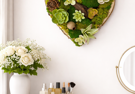 Tablou decorativ „Forest Heart Mini” – inimă cu suculente și mușchi stabilizat