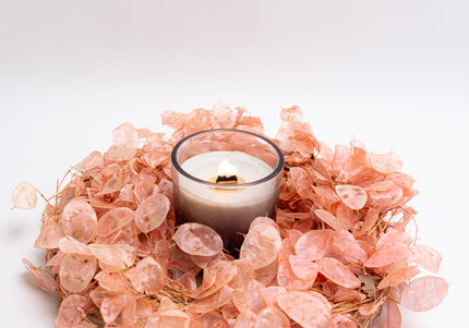 Coroniță Decorativă Lunaria Piersică – Aranjament Natural Handmade, Nuanță Somon Pastel