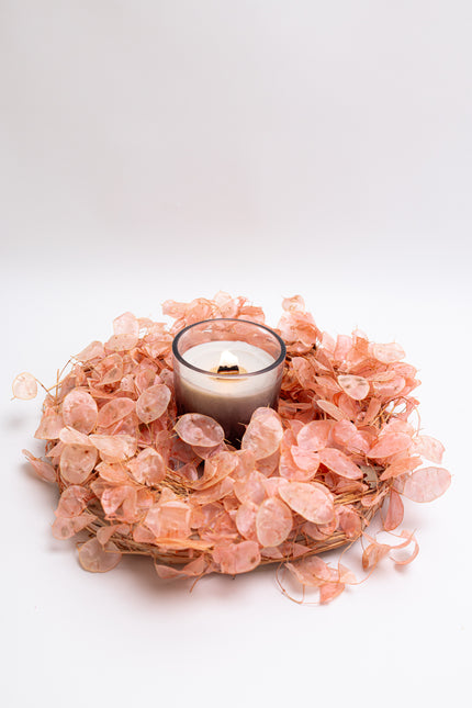 Coroniță Decorativă Lunaria Piersică – Aranjament Natural Handmade, Nuanță Somon Pastel