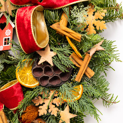 Coroniță Crăciun "Artisan Red Cabin" Mix Brad Natural