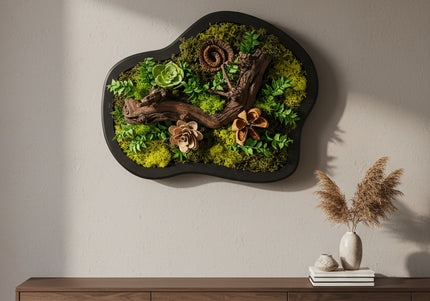 Tablou Biophilic „Amazonian Flow” – Panou Decorativ Handmade cu Formă Organică, Mușchi Stabilizat și Relief Sculptural