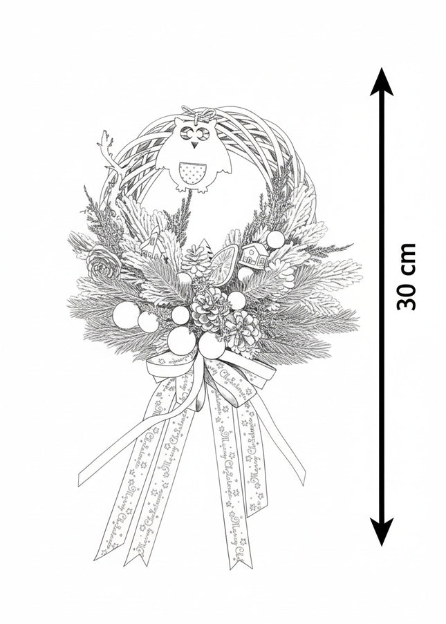 Coroniță Crăciun "Wise Owl" pe Lemn Împletit Gri-Lavandă