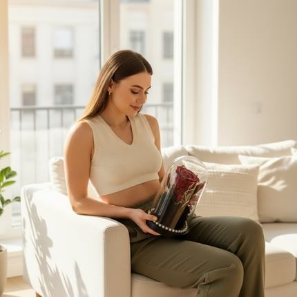 Cupolă Lux Trandafir Criogenat Roșu cu Cristale & Perle