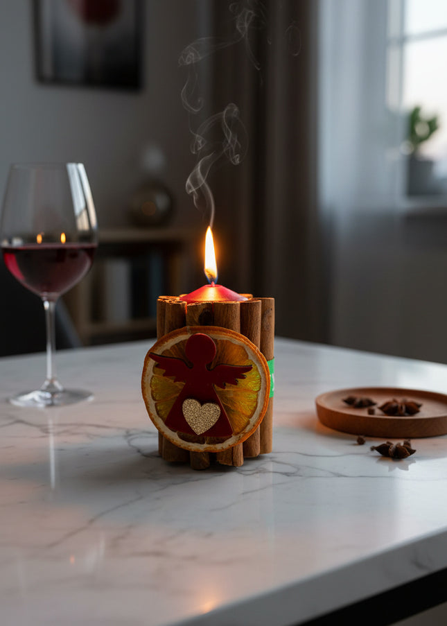 Lumânare Decorativă Artizanală „Cinnamon Angel Glow”