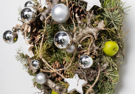Coroniță de Crăciun Artizanală „Silver Star & Winter Orchard”