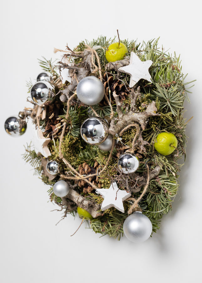 Coroniță de Crăciun Artizanală „Silver Star & Winter Orchard”