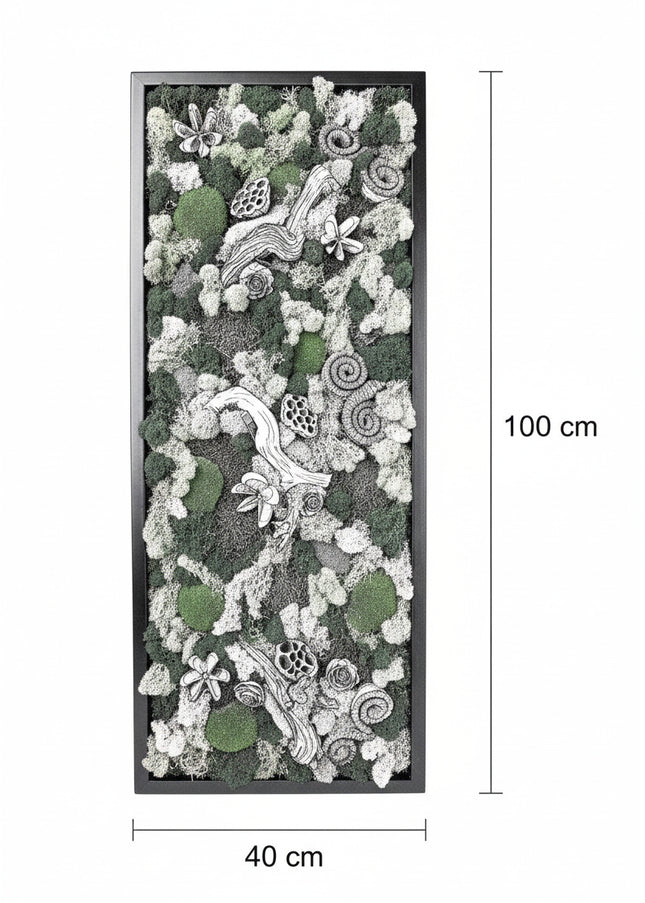 Tablou Biophilic Vertical „Vertical Forest Stream” – Panou Handmade XXL cu Mușchi Stabilizați și Relief Botanic Premium