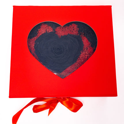 Trandafir Criogenat Negru Inimă Handmade, Cutie Roșie