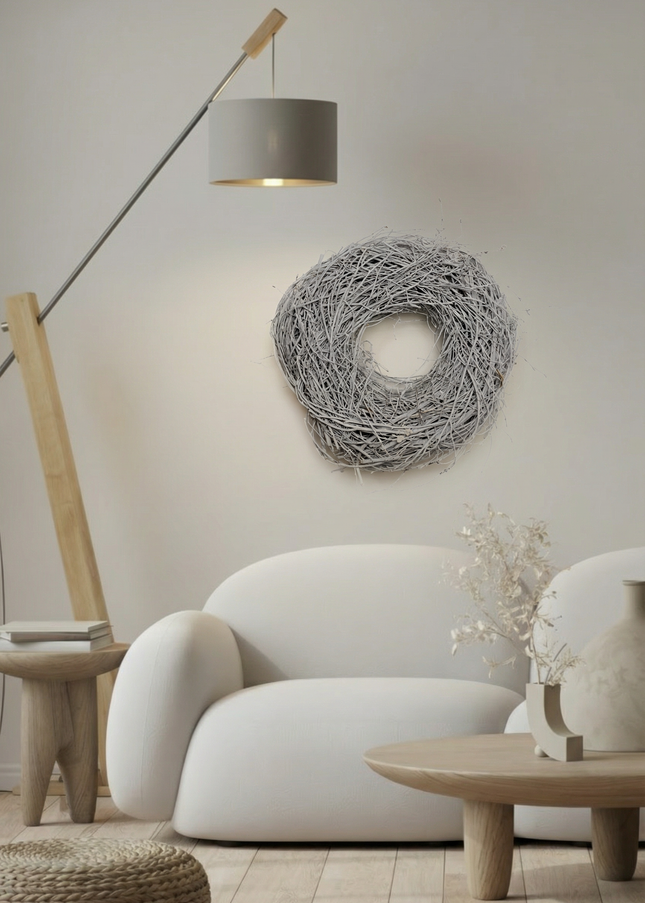 Coroniță din Răchită Vopsită Gri Silver – Bază Aranjament Floral Rustic-Modern