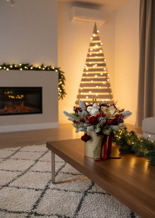 Aranjament Crăciun "Golden Santa" cu Magnolie Aurie