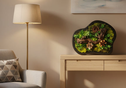 Tablou Biophilic „Amazonian Flow” – Panou Decorativ Handmade cu Formă Organică, Mușchi Stabilizat și Relief Sculptural