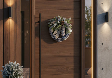 Coroniță Crăciun "Silver Woodland" pe Lemn Împletit Gri