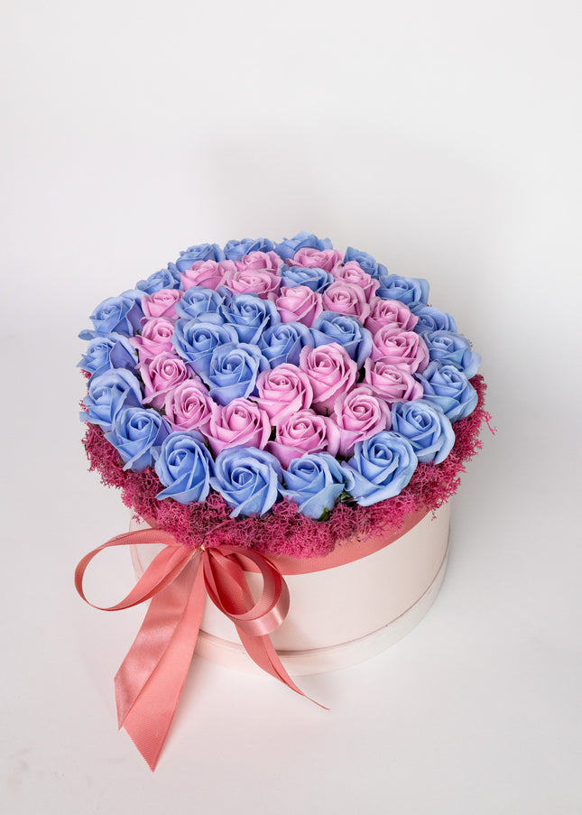 Aranjament Lux Trandafiri Săpun Spirală Roz-Albastru