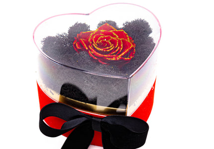 Aranjament de Lux "Golden Petal Heart" cu Trandafir Etern