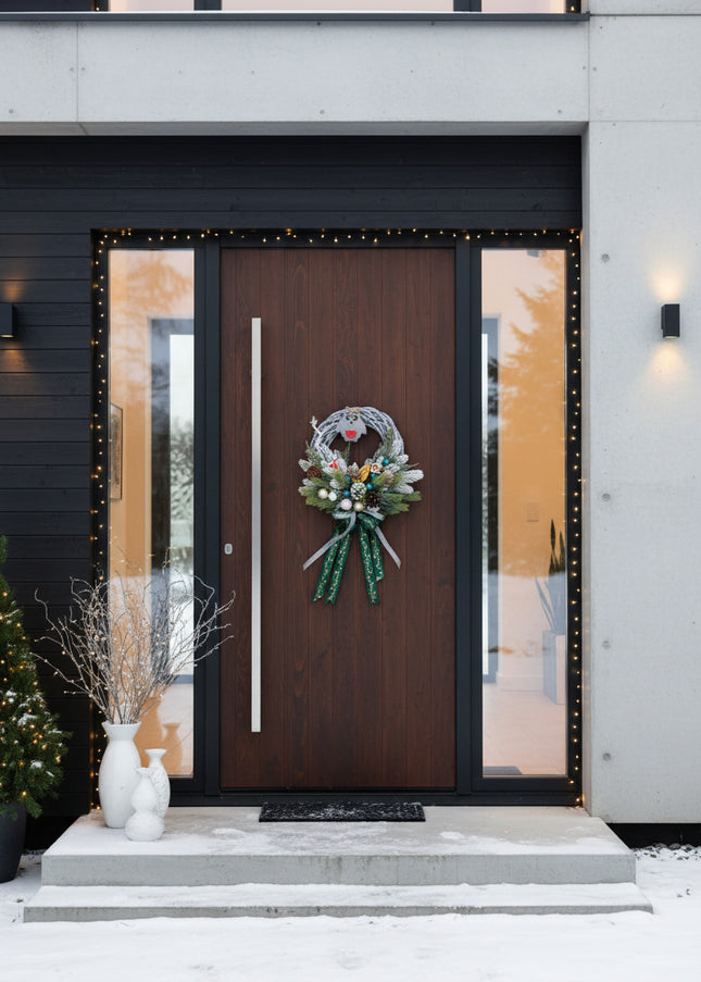 Coroniță Crăciun "Wise Owl" pe Lemn Împletit Gri-Lavandă