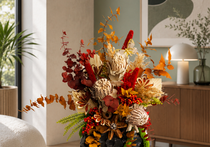 Aranjament floral „Autumn Flame” – compoziție în tonuri calde de toamnă