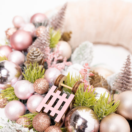 Coroniță Crăciun "Pink Pastel Bears" cu Bază Catifea