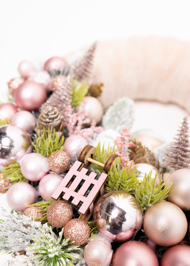 Coroniță Crăciun "Pink Pastel Bears" cu Bază Catifea