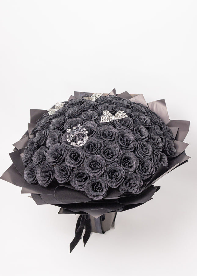 Buchet Gigant "Midnight Empress" 101 Trandafiri și Coroană
