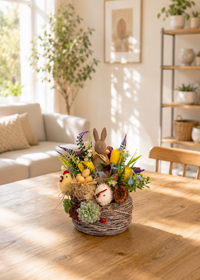 Aranjament floral de Paște „Spring Nest” – farmec de sărbătoare