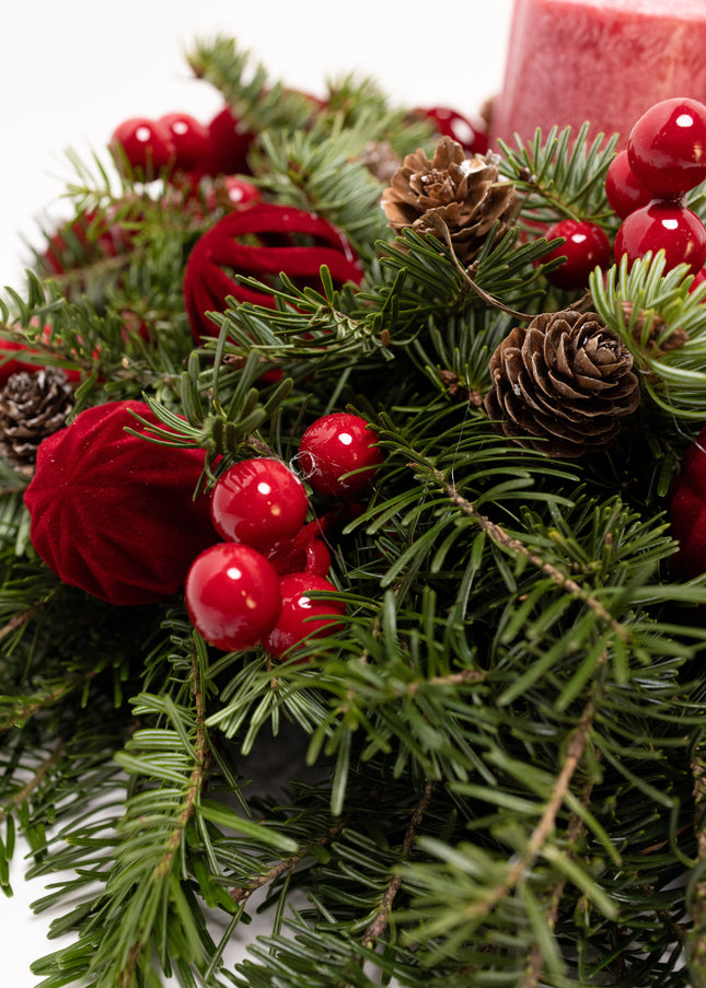 Aranjament Crăciun Advent "Velvet Crimson" din brad Nobilis