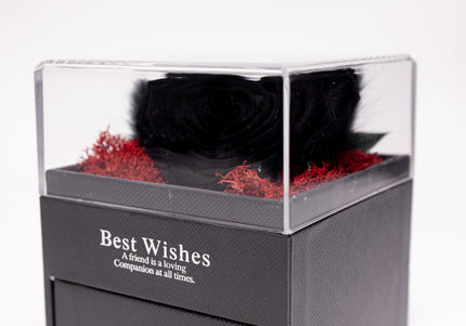 Trandafir Criogenat Negru (Inimă), Cutie Acrilică "Best Wishes"